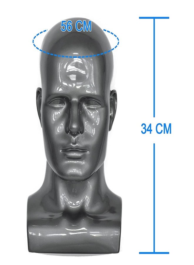 FLWAI PVC Silver Grey Male Mannequin Head Display Head Stand Wig Display Head Model Men Manikin Head Dolls for Display Headset, Headphone, Game Console, Hats, Wigs Jewellery (Silver Grey) - Image 2